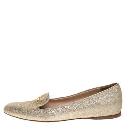 Pre Owned Prada Gold Glitter Smoking Slippers Size 38
