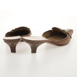 Pre Owned Prada Brown Leather Studded Mules 36.5