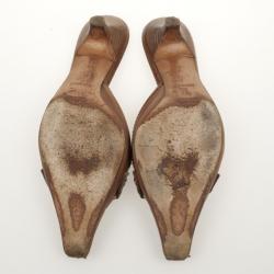 Pre Owned Prada Brown Leather Studded Mules 36.5