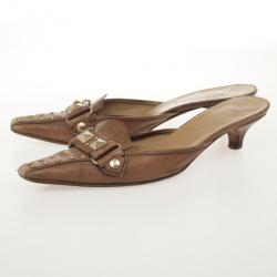 Pre Owned Prada Brown Leather Studded Mules 36.5