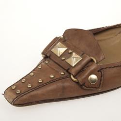 Pre Owned Prada Brown Leather Studded Mules 36.5