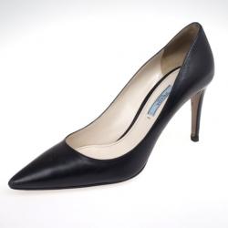 Pre Owned Prada Black Leather Basic Pointed Toe Pumps Size 39.5