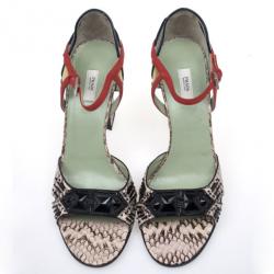 مملوكة مسبقًا Prada Pink Python Embossed Sandals Size 38
