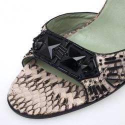 مملوكة مسبقًا Prada Pink Python Embossed Sandals Size 38