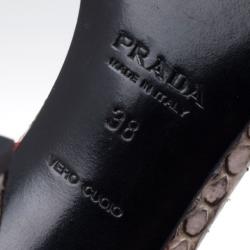 مملوكة مسبقًا Prada Pink Python Embossed Sandals Size 38