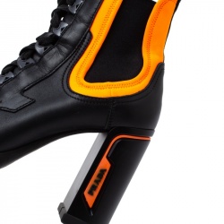 Pre Owned Prada Black/Orange Leather and Neoprene Neon Detail Lace up Ankle Boots Size 38