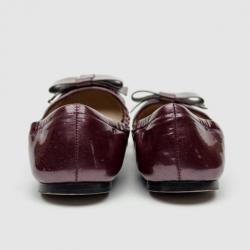 مملوكة مسبقًا Prada Maroon Patent Large Bow Ballet Flats Size 36.5