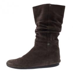 مملوكة مسبقًا بوت برادا فلات سبورت بطول منتصف الساق جلد سويدي بني مقاس 37