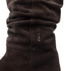 مملوكة مسبقًا بوت برادا فلات سبورت بطول منتصف الساق جلد سويدي بني مقاس 37