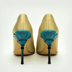 مملوكة مسبقًا Prada Floral Heel Nude Satin Peep Toe Pumps Size 36.5