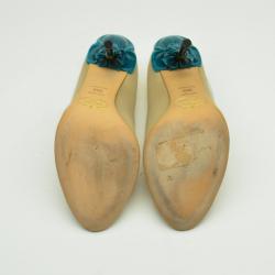 مملوكة مسبقًا Prada Floral Heel Nude Satin Peep Toe Pumps Size 36.5