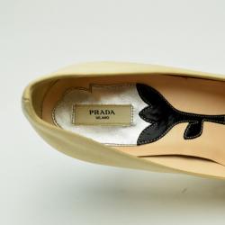مملوكة مسبقًا Prada Floral Heel Nude Satin Peep Toe Pumps Size 36.5