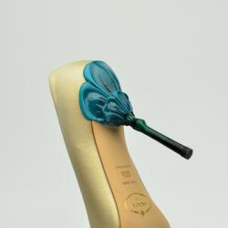 مملوكة مسبقًا Prada Floral Heel Nude Satin Peep Toe Pumps Size 36.5