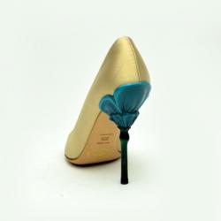 مملوكة مسبقًا Prada Floral Heel Nude Satin Peep Toe Pumps Size 36.5