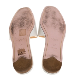 Pre Owned Prada Off White Saffiano Leather Slides Sandals Size 37