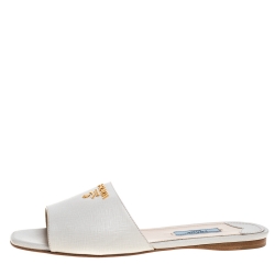 Prada Off White Saffiano Leather Slides Sandals Size 37 Prada | TLC