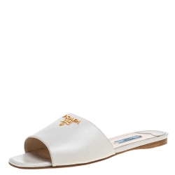 Prada Off White Saffiano Leather Slides Sandals Size 37 Prada | TLC