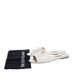 Pre Owned Prada Off White Saffiano Leather Slides Sandals Size 37