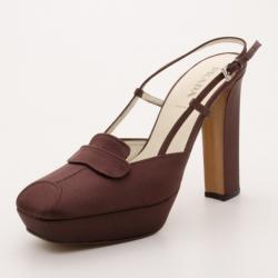 Pre Owned Prada Brown Satin Square Toe Pumps Size 39.5