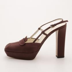 Pre Owned Prada Brown Satin Square Toe Pumps Size 39.5