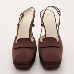 Pre Owned Prada Brown Satin Square Toe Pumps Size 39.5