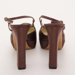 Pre Owned Prada Brown Satin Square Toe Pumps Size 39.5