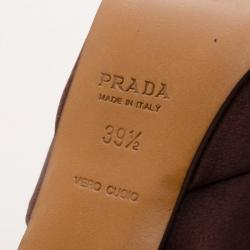 Pre Owned Prada Brown Satin Square Toe Pumps Size 39.5
