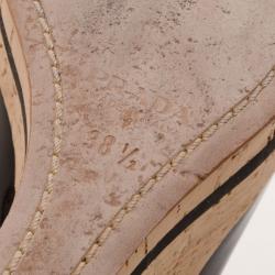 مملوكة مسبقًا Prada Black Patent Leather Peep Toe Cork Wedges Size 38.5