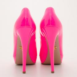 Pre Owned Prada Neon Pink Patent Peep-Toe Platform Pumps Size 39