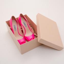 Pre Owned Prada Neon Pink Patent Peep-Toe Platform Pumps Size 39
