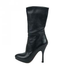 Prada Black Leather Mid Calf Boots Size 38.5