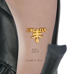 Pre Owned Prada Black Leather Mid Calf Boots Size 38.5