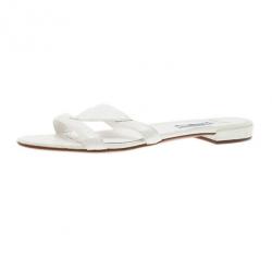 Pre Owned Prada White Croc Embossed Leather Flat Slides Size 40