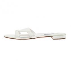 Pre Owned Prada White Croc Embossed Leather Flat Slides Size 40