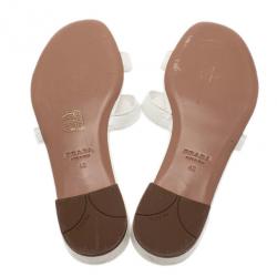 Pre Owned Prada White Croc Embossed Leather Flat Slides Size 40