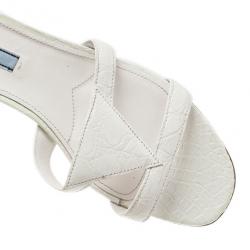 Pre Owned Prada White Croc Embossed Leather Flat Slides Size 40