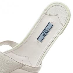 Pre Owned Prada White Croc Embossed Leather Flat Slides Size 40