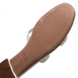 Pre Owned Prada White Croc Embossed Leather Flat Slides Size 40