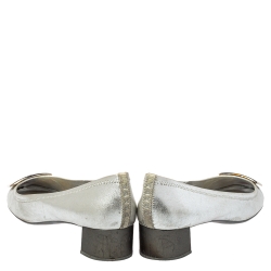 Pre Owned Prada Silver Leather Block Heel Buckle Pumps Size 40