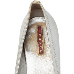 Pre Owned Prada Silver Leather Block Heel Buckle Pumps Size 40