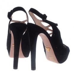 Pre Owned صندل برادا جلد أسود سويدي بحزام للكاحل مقاس 38.5