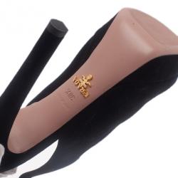 Pre Owned صندل برادا جلد أسود سويدي بحزام للكاحل مقاس 38.5