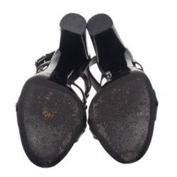 مملوكة مسبقًا Prada Black Embellished Leather Strappy Sandals Size 37.5