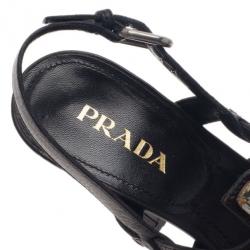 مملوكة مسبقًا Prada Black Embellished Leather Strappy Sandals Size 37.5