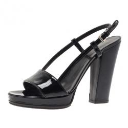 مملوكة مسبقًا صندل برادا فتحة حلفية جلد لامع أسود مقاس 40