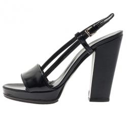 مملوكة مسبقًا صندل برادا فتحة حلفية جلد لامع أسود مقاس 40