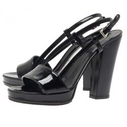 مملوكة مسبقًا صندل برادا فتحة حلفية جلد لامع أسود مقاس 40