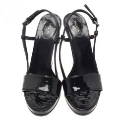 مملوكة مسبقًا صندل برادا فتحة حلفية جلد لامع أسود مقاس 40