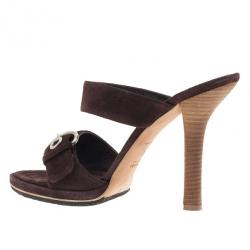 Pre Owned Prada Brown Suede Buckle Detail Slides Size 40