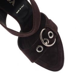 Pre Owned Prada Brown Suede Buckle Detail Slides Size 40